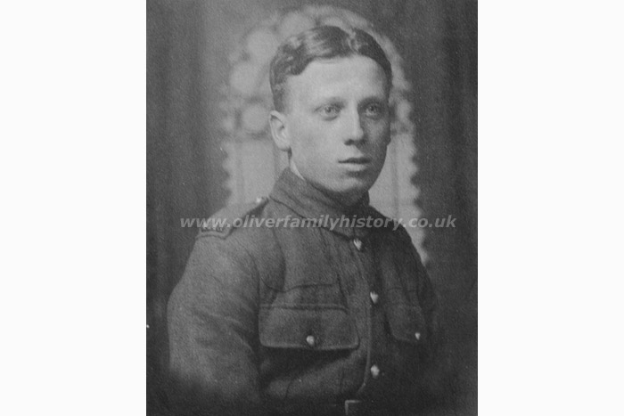 Circa 1916/1917. This is a photograph of Albert Edward Oliver in his army uniform taken 1916/1917 aged just 18. Albert was the yougest son of William Augustus (b.1855) and Elizabeth Oliver (nee Whitley) of Combe and he won the Military Medal for draging a wounded officer away from the battlefield.